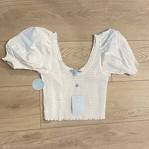 Hill House Aiko White Puff Sleeve Crop Blouse